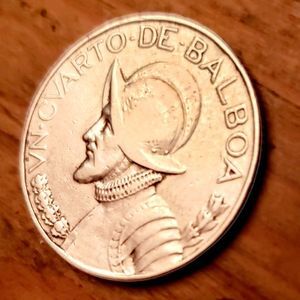 1947 Republica De PANAMA Un Cuarto de Balboa "1/4" KM #11.2 Silver Coin Ley .900